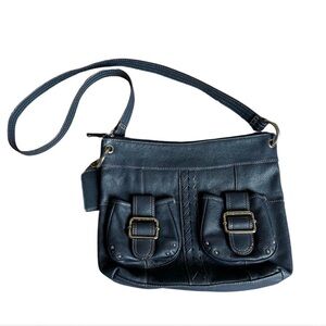 Tiganello Navy Blue Leather Crossbody bag with chunky silver buckles 🩶💙